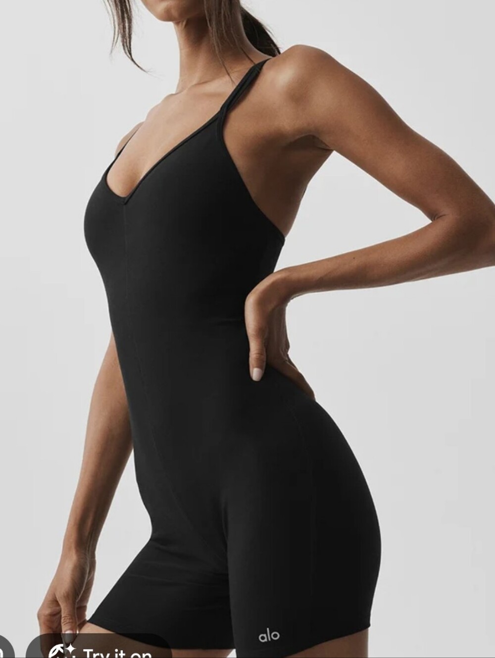 ALO Yoga Black Double-Strap Seamless Shapewear Bodysuit